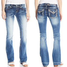 Custom Fashion Hot Women Bootcut Wash Denim Cotton Jeans